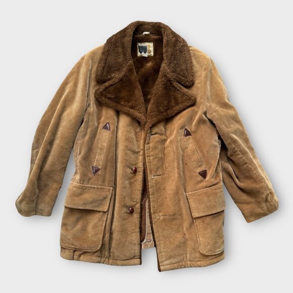 Vintage William Barry Corduroy Button Up Cozy Sherpa Coat Jacket 70s - M/L - Picture 1 of 7